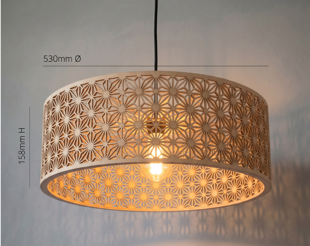 KOMIKO Holz-Lampenschirm mit japanischem Sternmuster, Ø 53 cm